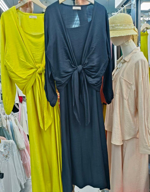 Women Summer Casual Loose Tie Shirts With Maxi Dress